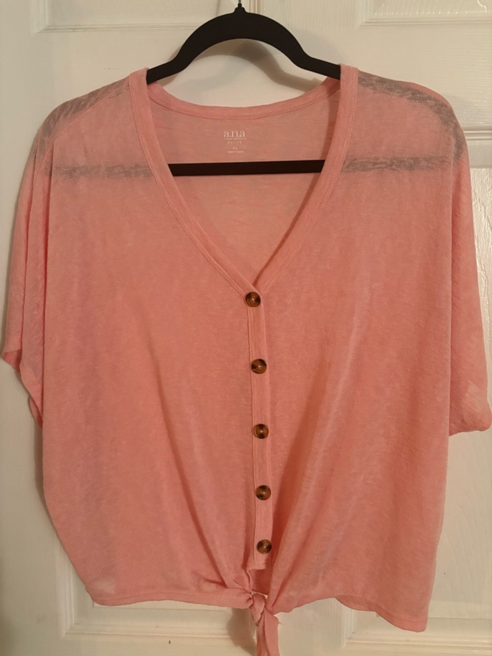 a.n.a Pink V-Neck Button Front Tie Hem Blouse